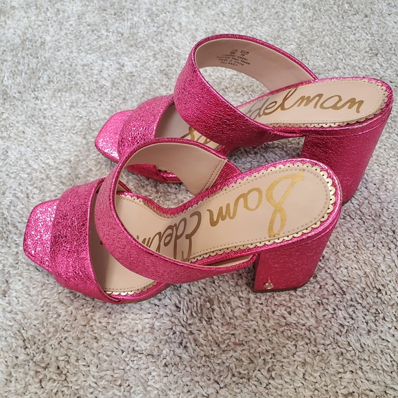Sam Edelman Delaney Hot Pink Metallic Foil Block Heel Sandals Women's Size 6 EUC - Picture 5 of 7
